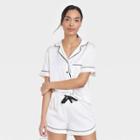 Women's 3pc Satin Notch Collar And Shorts Pajama Set - Stars Above White