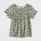 Girls' Floral Short Sleeve Smocked Woven Shirt - Cat & Jack