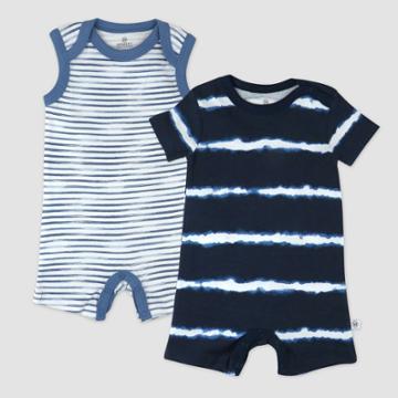 Honest Baby 2pc Short Sleeve Romper Set - Blue Newborn