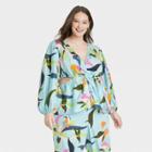 Women's Plus Size Puff Long Sleeve V-neck Twist-front Top - A New Day Blue