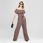 Women's Striped Off The Shoulder Flounce Top Jumpsuit - Xhilaration Navy (blue)