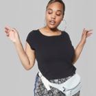 Women's Plus Size Short Sleeve Boat Neck T-shirt - Wild Fable Black