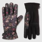 Isotoner Women's Sleek Heat Floral Print Gloves - Black