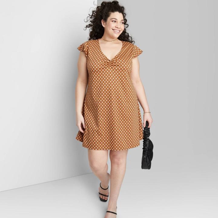 Women's Plus Size Short Sleeve Skater Dress - Wild Fable Dark Yellow Floral