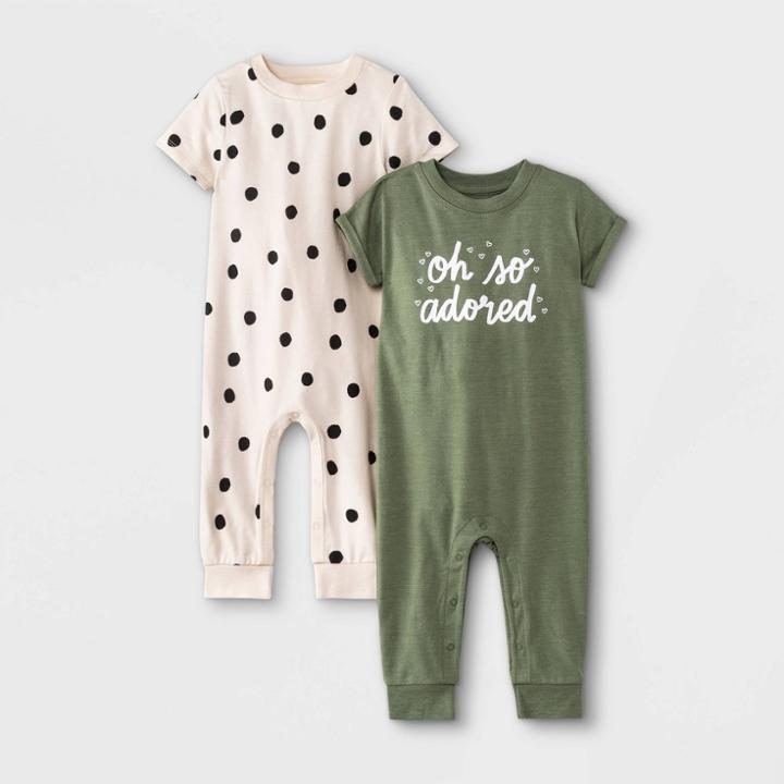 Baby Girls' 2pk 'oh So Adored' Dot Jersey Romper - Cat & Jack Sage Green Newborn