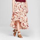 Women's Plus Size Floral Print Ruffle Hem High Low Maxi Skirt - Ava & Viv Peach