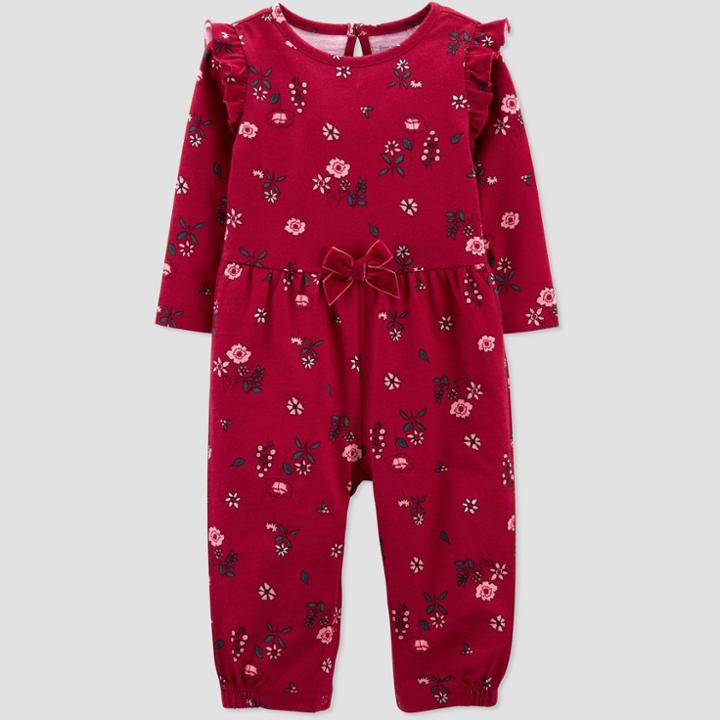 Baby Girls' Floral Rompers - Just One You Made By Carter's Red Newborn