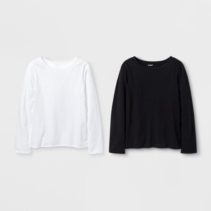 Girls' Adaptive 2pk Long Sleeve T-shirt - Cat & Jack Black/white Xs, Black White