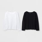 Girls' Adaptive 2pk Long Sleeve T-shirt - Cat & Jack Black/white Xs, Black White