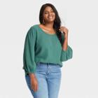 Women's Plus Size Balloon 3/4 Sleeve Gauze Blouse - Universal Thread Green