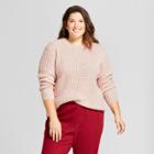 Women's Plus Size Cable Pullover Sweater - A New Day Pink X