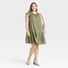 Women's Plus Size Flutter Short Sleeve Ruffle Dress - Knox Rose Olive Green