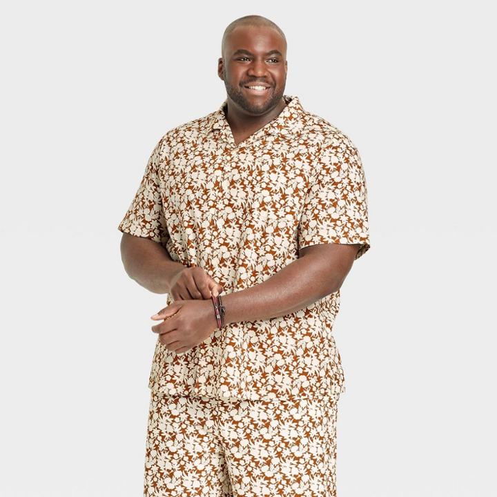 Men's Big & Tall Short Sleeve Button-down Shirt - Goodfellow & Co Brown/floral