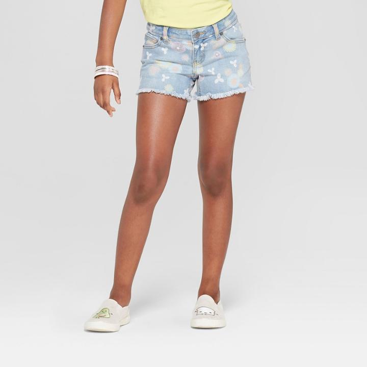 Girls' Floral Print Jeans Shorts - Cat & Jack Light Wash