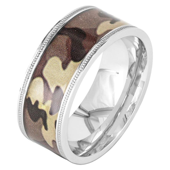 Men's Crucible Stainless Steel Camouflage Ring - Brown (10), Camoflage/silver