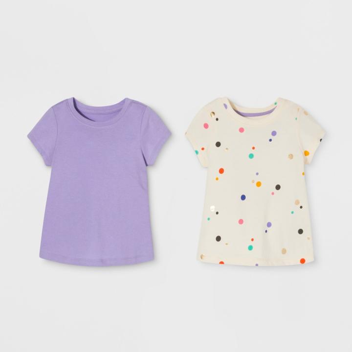 Toddler Girls' 2pk Short Sleeve T-shirt Set - Cat & Jack Purple/cream