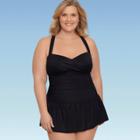 Women's Plus Size Slimming Control Ruched Front One Piece Swimsuit - Dreamsuit By Miracle Brands Black