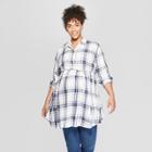 Maternity Plus Size Plaid Flannel Peplum Hem Shirt - Isabel Maternity By Ingrid & Isabel White