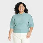 Women's Plus Size Polo Sweater - A New Day Teal Blue