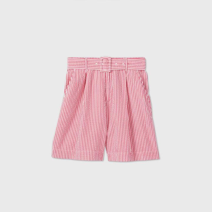 Women's Striped Belted High-rise Shorts - A New Day Pink