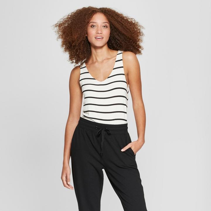 Women's Striped V-neck Tank Top - A New Day White/black