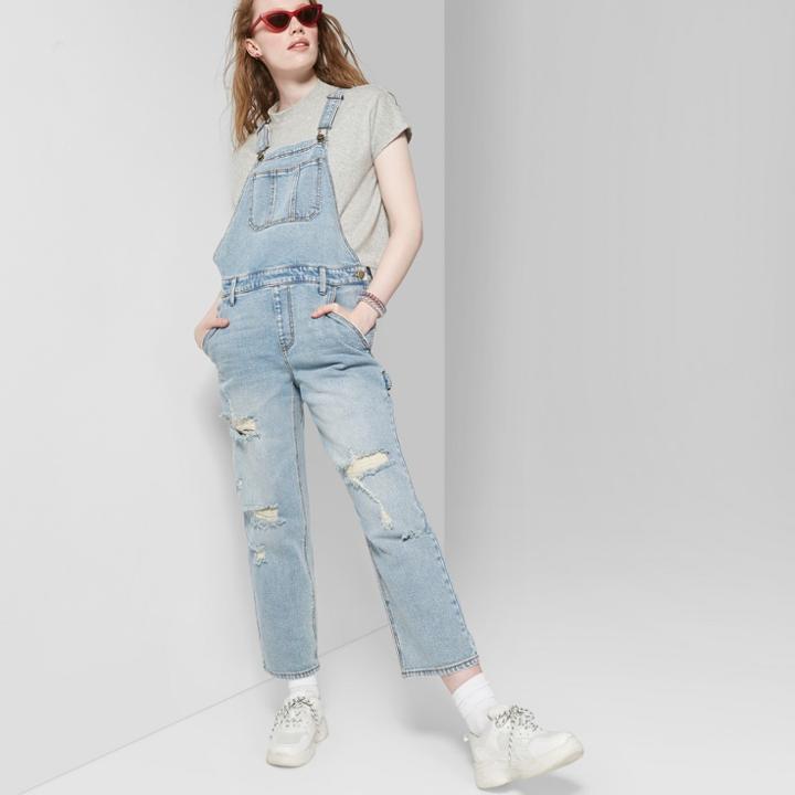 Women's Denim Overall Pants Relaxed Oversized Fit - Wild Fable Light Wash