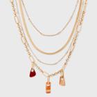 Mixed Sectioned Charm Layered Chain Necklace - Universal Thread Red