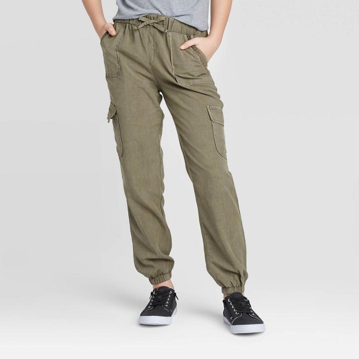 Girls' Mid-rise Cargo Pants - Art Class Olive S, Girl's, Size: