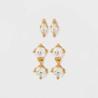 14k Gold Plated Cubic Zirconia Marquise And Dangle Duo Stud Earring Set - A New Day Gold