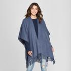 Women's Ruana Tassel Poncho Sweater - Universal Thread Navy (blue)