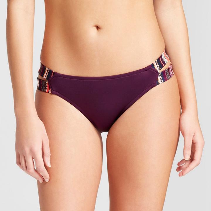 Women's Double Tab Hipster Bikini Bottom - Merlot Multi Stripe - S - Mossimo, Purple