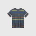 Boys' Striped Short Sleeve T-shirt - Cat & Jack Gray/blue/green Xxl, Blue/gray/green