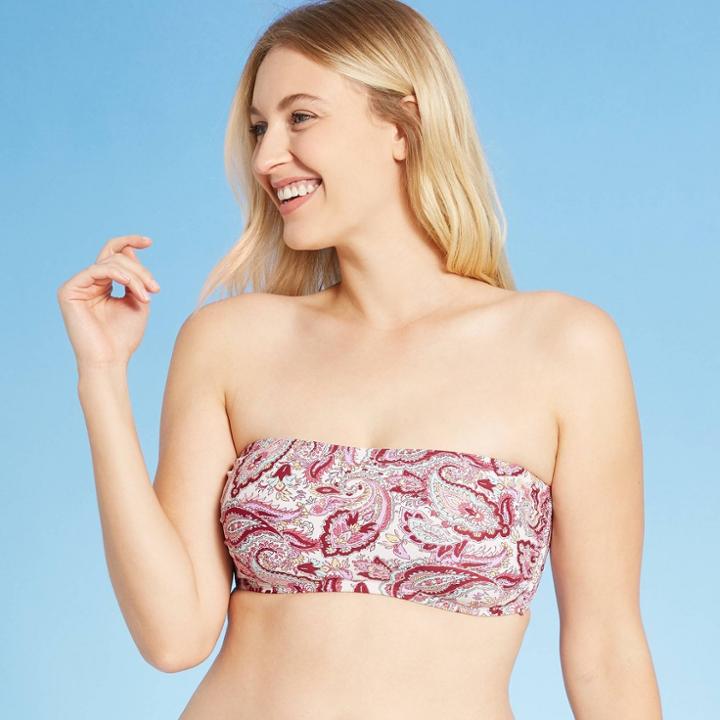 Women's Bandeau Bikini Top - Shade & Shore Paisley Xs, Blue/red/pink