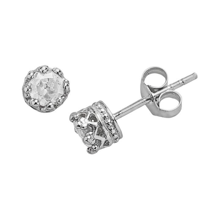 1/2 Tcw Tiara Sterling Silver 4mm Round-cut White Sapphire Crown Earrings, Women's, White Blue
