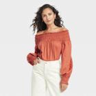 Women's Balloon Long Sleeve Smocked Blouse - Universal Thread Orange Floral