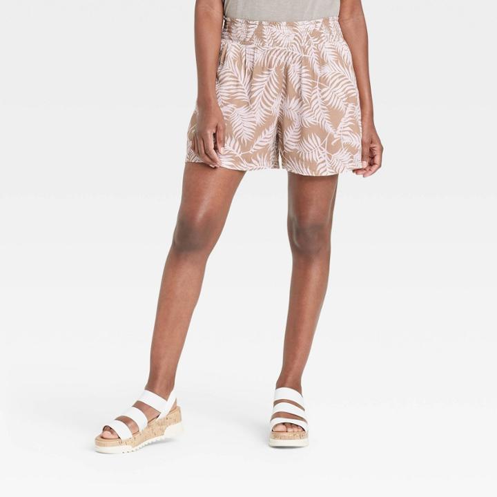 Women's Floral Print Smocked Waist Shorts - Knox Rose Beige