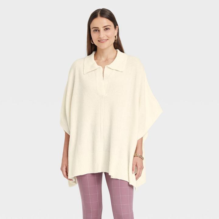 Women's Collar Pullover - A New Day Cream One Size, Ivory