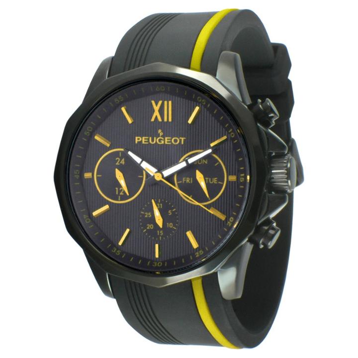 Peugeot Watches Peugeot Men's Chronograph Sport Watch With Silicon Band Multi Dial - Yellow, Black