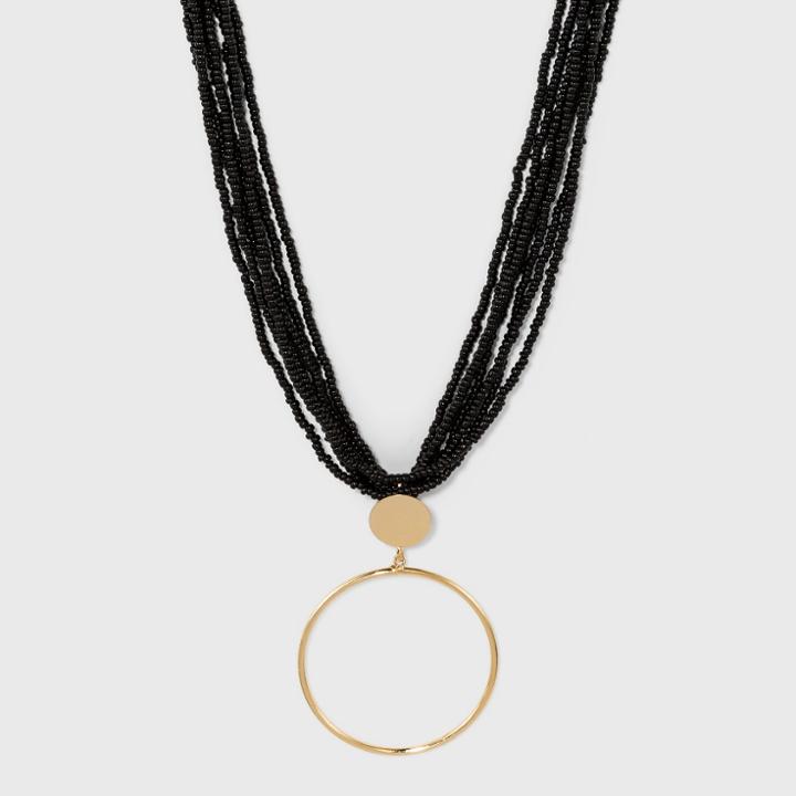 Target Layer Seed Bead With Double Drop Circle Pendant Necklace - A New Day Black