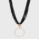 Target Layer Seed Bead With Double Drop Circle Pendant Necklace - A New Day Black