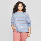 Women's Plus Size Striped Long Sleeve Crew Neck T-shirt - Universal Thread Red