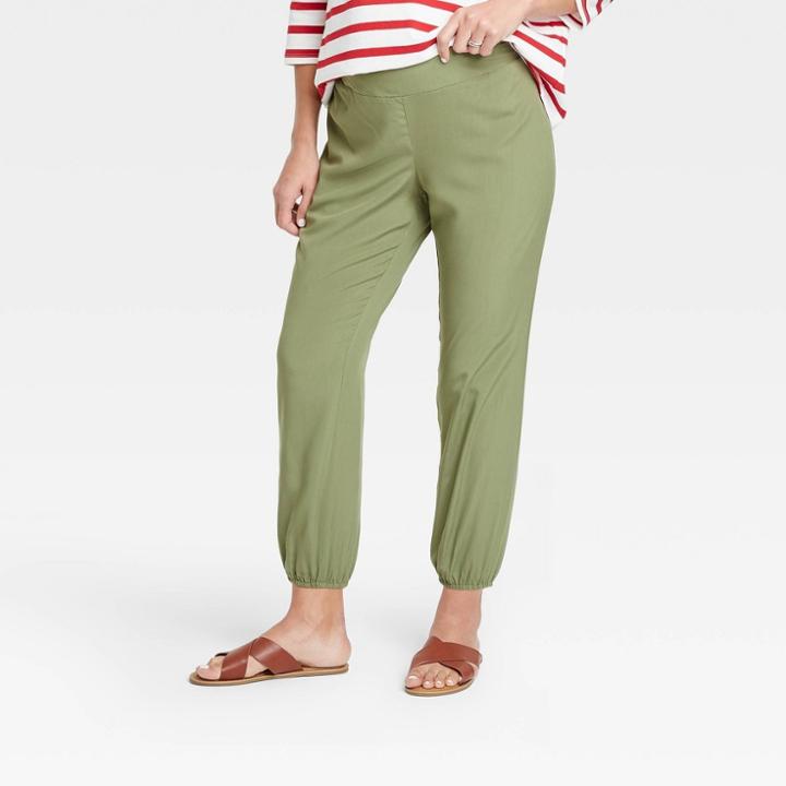 The Nines By Hatch Maternity Relaxed Elastic Waist Pull-on Pants Olive Green