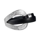 Zirconmania Zirconite Hook N Eye Genuine Leather Wrap Wristband Bracelet - Rhodium/light Black, Girl's,