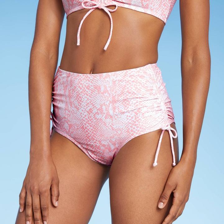 Women's Side-cinch Tiered Medium Coverage High Waist Bikini Bottom - Kona Sol Animal Print