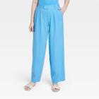 Women's High-rise Linen Wide Leg Fluid Pants - A New Day Blue