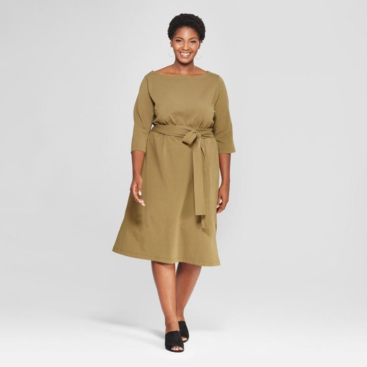 Women's Plus Size Midi Knit Dress - Ava & Viv Olive (green) X