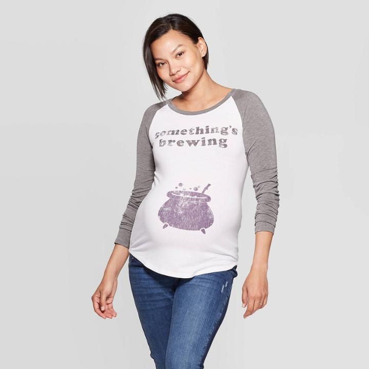 Maternity Long Sleeve Raglan Something Brewing T-shirt - Isabel Maternity By Ingrid & Isabel White