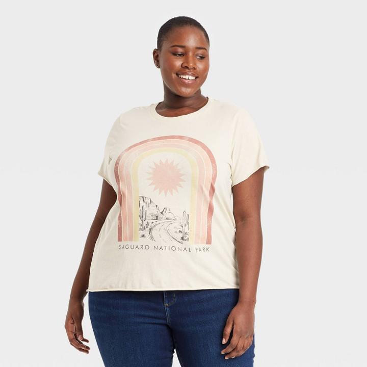 Grayson Threads Women's Plus Size Saguaro National Park Rainbow Short Sleeve Graphic T-shirt -