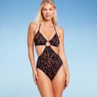 Women's Side Cut Out Halter Monokini One Piece Swimsuit - Shade & Shore Black Animal Print