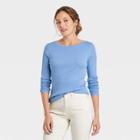 Women's Long Sleeve Ribbed T-shirt - A New Day Blue